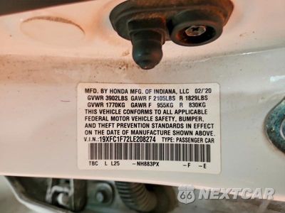 Zdjęcie 12 z 12 samochodu: 2020 HONDA CIVIC EXL VIN:19XFC1F72LE208274 - miniatura