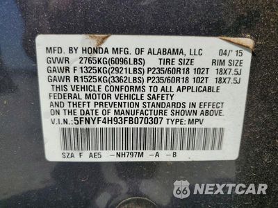 Zdjęcie 13 z 13 samochodu: 2015 HONDA PILOT TOURING VIN:5FNYF4H93FB070307 - miniatura
