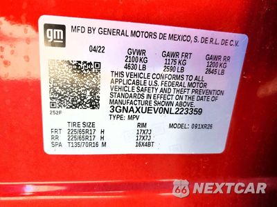 Zdjęcie 13 z 13 samochodu: 2022 CHEVROLET EQUINOX LT VIN:3GNAXUEV0NL223359 - miniatura