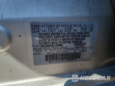 Zdjęcie 12 z 12 samochodu: 2020 NISSAN VERSA S VIN:3N1CN8DV3LL820893 - miniatura