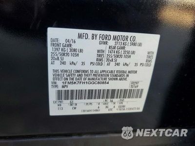 Zdjęcie 12 z 12 samochodu: 2016 FORD EXPLORER LIMITED VIN:1FM5K7FH1GGC80854 - miniatura