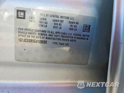 Zdjęcie 12 z 12 samochodu: 2016 CHEVROLET SONIC LT VIN:1G1JC6SB5G4103603 - miniatura