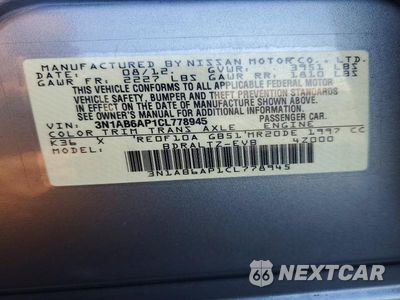 Zdjęcie 12 z 12 samochodu: 2012 NISSAN SENTRA 2.0 VIN:3N1AB6AP1CL778945 - miniatura