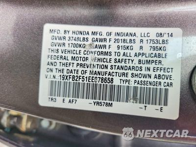 Zdjęcie 12 z 12 samochodu: 2014 HONDA CIVIC LX VIN:19XFB2F51EE078658 - miniatura