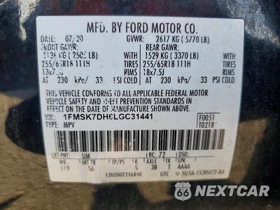 Zdjęcie 13 z 13 samochodu: 2020 FORD EXPLORER XLT VIN:1FMSK7DH6LGC31441 - miniatura