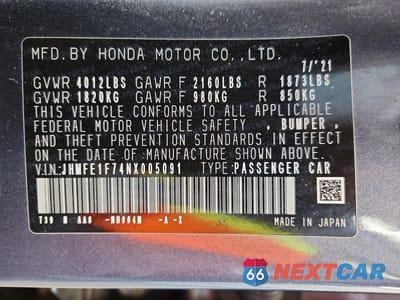 Zdjęcie 13 z 13 samochodu: 2022 HONDA CIVIC EX VIN:JHMFE1F74NX005091 - miniatura