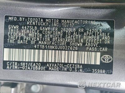 Zdjęcie 12 z 12 samochodu: 2018 TOYOTA CAMRY SE VIN:4T1B11HK0JU027626 - miniatura