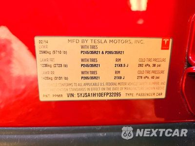 Zdjęcie 12 z 12 samochodu: 2014 TESLA MODEL S VIN:5YJSA1H10EFP32095 - miniatura