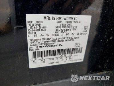 Zdjęcie 13 z 13 samochodu: 2018 FORD EXPLORER XLT VIN:1FM5K8D86JGB57504 - miniatura