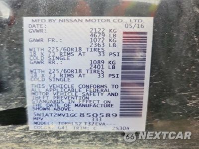 Zdjęcie 14 z 14 samochodu: 2016 NISSAN ROGUE SL VIN:5N1AT2MV1GC850589 - miniatura