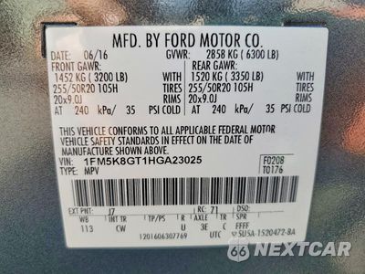 Zdjęcie 13 z 13 samochodu: 2017 FORD EXPLORER SPORT VIN:1FM5K8GT1HGA23025 - miniatura