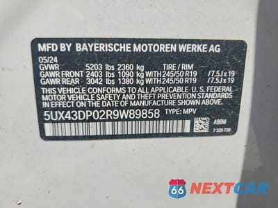 Zdjęcie 13 z 13 samochodu: 2024 BMW X3 SDRIVE30I VIN:5UX43DP02R9W89858 - miniatura