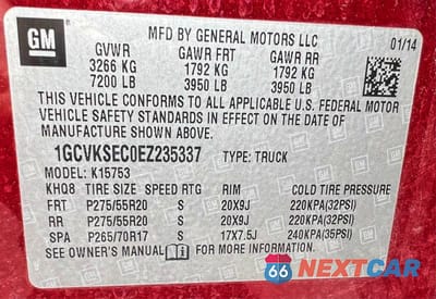 Zdjęcie 10 z 10 samochodu: 2014 CHEVROLET SILVERADO K1500 LTZ VIN:1GCVKSEC0EZ235337 - miniatura