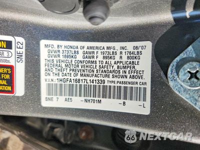Zdjęcie 13 z 13 samochodu: 2007 HONDA CIVIC EX VIN:1HGFA16817L141339 - miniatura