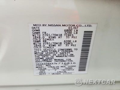 Zdjęcie 13 z 13 samochodu: 2007 NISSAN ARMADA SE FFV VIN:5N1BA08A47N716816 - miniatura