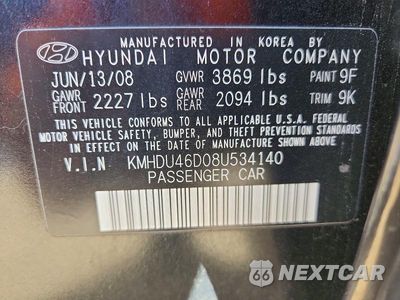 Zdjęcie 12 z 12 samochodu: 2008 HYUNDAI ELANTRA GLS VIN:KMHDU46D08U534140 - miniatura