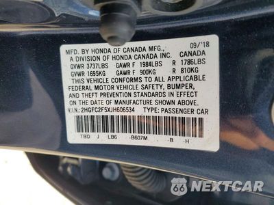 Zdjęcie 12 z 12 samochodu: 2018 HONDA CIVIC LX VIN:2HGFC2F5XJH606534 - miniatura