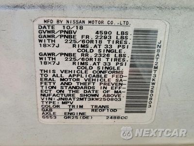 Zdjęcie 14 z 14 samochodu: 2019 NISSAN ROGUE SV VIN:JN8AT2MT3KW250803 - miniatura