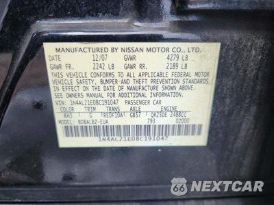 Zdjęcie 12 z 12 samochodu: 2008 NISSAN ALTIMA 2.5 VIN:1N4AL21E08C191047 - miniatura