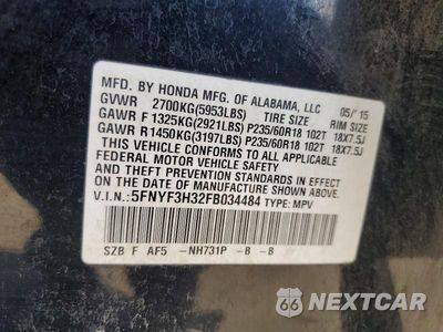 Zdjęcie 13 z 13 samochodu: 2015 HONDA PILOT SE VIN:5FNYF3H32FB034484 - miniatura