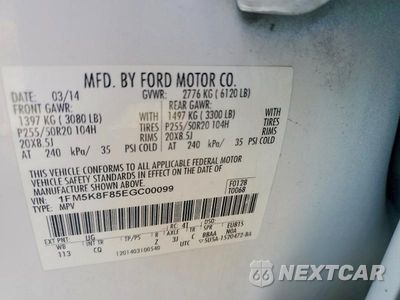 Zdjęcie 14 z 14 samochodu: 2014 FORD EXPLORER LIMITED VIN:1FM5K8F85EGC00099 - miniatura