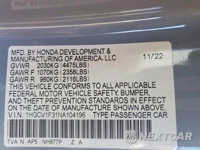 Zdjęcie 13 z 13 samochodu: 2022 HONDA ACCORD SPORT VIN:1HGCV1F31NA104196 - miniatura