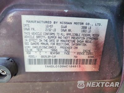 Zdjęcie 12 z 12 samochodu: 1998 NISSAN ALTIMA XE VIN:1N4DL01D9WC184913 - miniatura