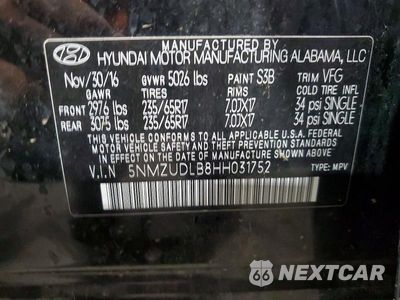 Zdjęcie 12 z 12 samochodu: 2017 HYUNDAI SANTA FE SPORT 2.4L VIN:5NMZUDLB8HH031752 - miniatura