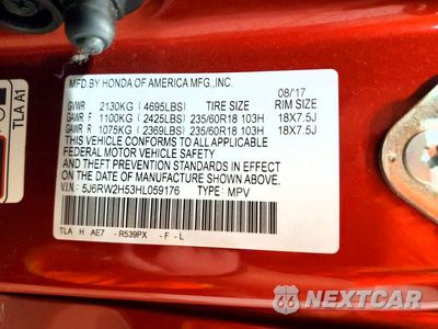 Zdjęcie 13 z 13 samochodu: 2017 HONDA CR-V EX VIN:5J6RW2H53HL059176 - miniatura