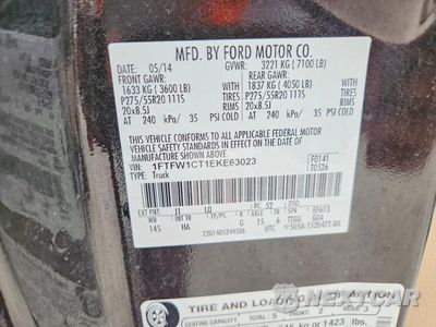 Zdjęcie 12 z 12 samochodu: 2014 FORD F150 SUPERCREW VIN:1FTFW1CT1EKE63023 - miniatura