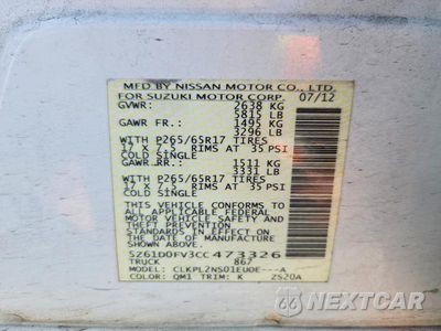 Zdjęcie 12 z 12 samochodu: 2012 SUZUKI EQUATOR SPORT VIN:5Z61D0FV3CC473326 - miniatura