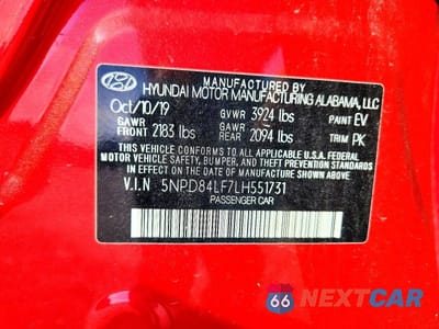 Zdjęcie 12 z 12 samochodu: 2020 HYUNDAI ELANTRA SEL VIN:5NPD84LF7LH551731 - miniatura