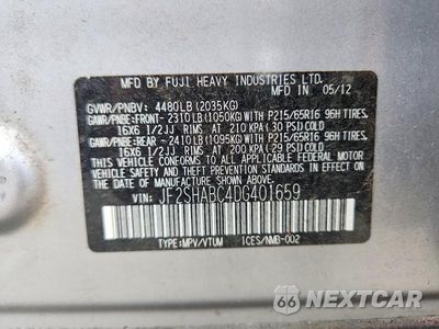 Zdjęcie 12 z 12 samochodu: 2013 SUBARU FORESTER 2.5X VIN:JF2SHABC4DG401659 - miniatura