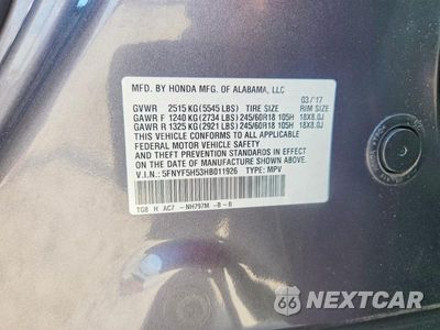 Zdjęcie 13 z 13 samochodu: 2017 HONDA PILOT EXL VIN:5FNYF5H53HB011926 - miniatura