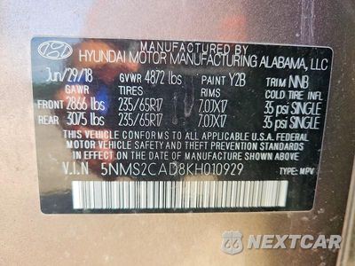 Zdjęcie 13 z 13 samochodu: 2019 HYUNDAI SANTA FE SE VIN:5NMS2CAD8KH010929 - miniatura