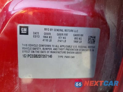Zdjęcie 12 z 12 samochodu: 2013 CHEVROLET CRUZE LT VIN:1G1PC5SB2D7267146 - miniatura