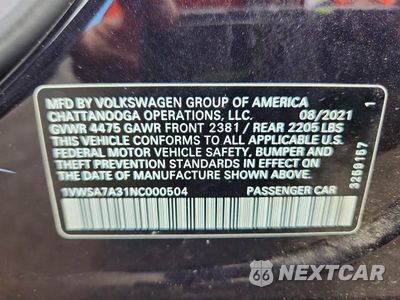 Zdjęcie 12 z 12 samochodu: 2022 VOLKSWAGEN PASSAT SE VIN:1VWSA7A31NC000504 - miniatura