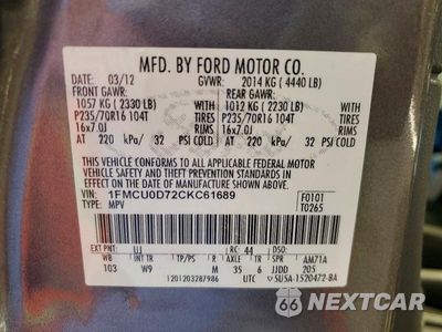 Zdjęcie 13 z 13 samochodu: 2012 FORD ESCAPE XLT VIN:1FMCU0D72CKC61689 - miniatura