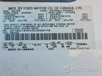 Zdjęcie 12 z 12 samochodu: 1999 FORD F150 VIN:2FTRX18W5XCB08778 - miniatura