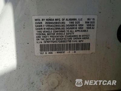 Zdjęcie 13 z 13 samochodu: 2016 HONDA PILOT EXL VIN:5FNYF6H57GB003798 - miniatura