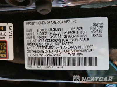 Zdjęcie 12 z 12 samochodu: 2018 HONDA CR-V EX VIN:5J6RW1H52JA001443 - miniatura