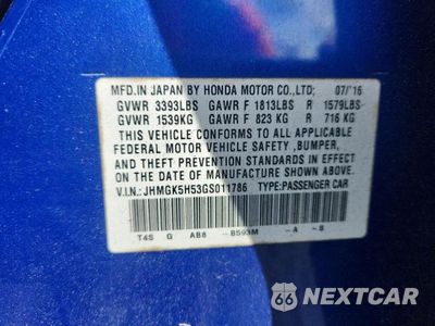 Zdjęcie 12 z 12 samochodu: 2016 HONDA FIT LX VIN:JHMGK5H53GS011786 - miniatura