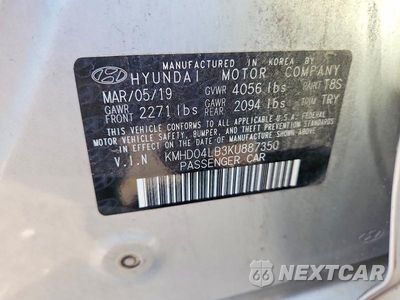 Zdjęcie 12 z 12 samochodu: 2019 HYUNDAI ELANTRA SPORT VIN:KMHD04LB3KU887350 - miniatura