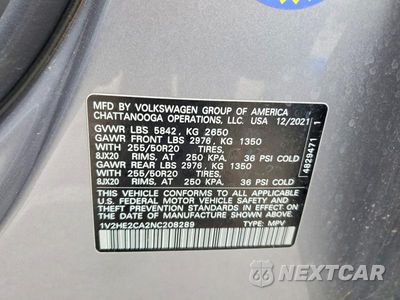 Zdjęcie 13 z 13 samochodu: 2022 VOLKSWAGEN ATLAS CROSS SPORT SE VIN:1V2HE2CA2NC208289 - miniatura