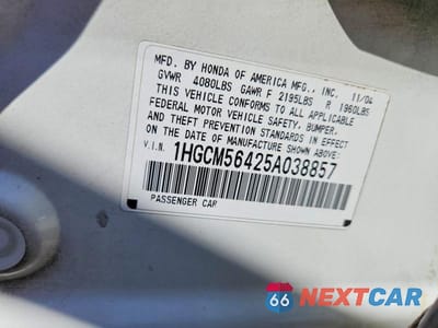Zdjęcie 12 z 12 samochodu: 2005 HONDA ACCORD LX VIN:1HGCM56425A038857 - miniatura
