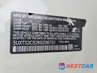Zdjęcie 13 z 13 samochodu: 2019 BMW X3 XDRIVEM40I VIN:5UXTS3C52K0Z06751 - miniatura