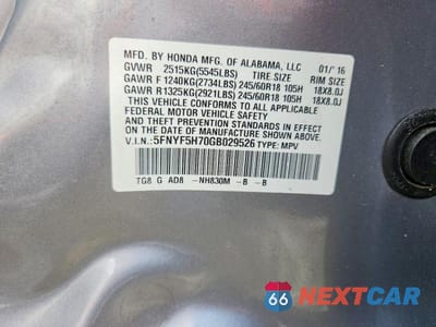 Zdjęcie 13 z 13 samochodu: 2016 HONDA PILOT EXLN VIN:5FNYF5H70GB029526 - miniatura
