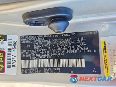 Zdjęcie 13 z 13 samochodu: 2007 TOYOTA SIENNA XLE LIMITED 7-PASSENGER VIN:5TDBK22C47S005831 - miniatura