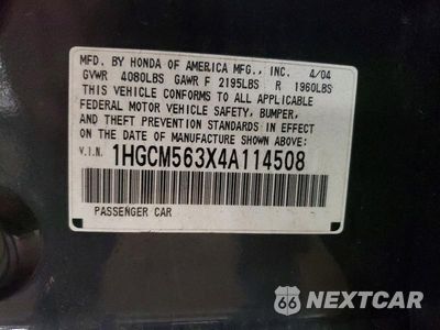 Zdjęcie 12 z 12 samochodu: 2004 HONDA ACCORD LX VIN:1HGCM563X4A114508 - miniatura