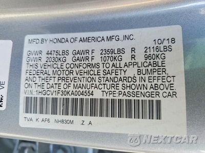 Zdjęcie 12 z 12 samochodu: 2019 HONDA ACCORD SPORT VIN:1HGCV1F30KA004554 - miniatura